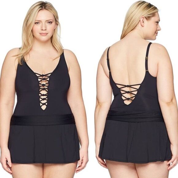 Bleu Swimdress Size 22W Rod Beattie Black Skirted - Picture 1 of 13